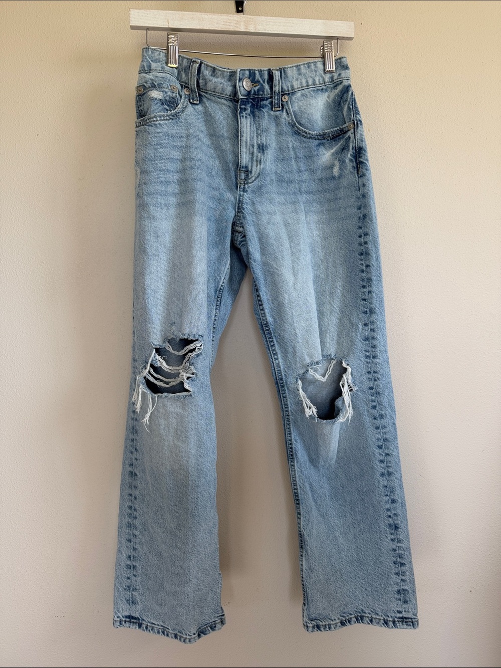 Aeropostale Low Rise Baggy Jeans Womens Size 6S Blue Distressed Denim